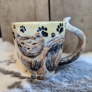 SOLD Unique Hand-Painted Cat Mug